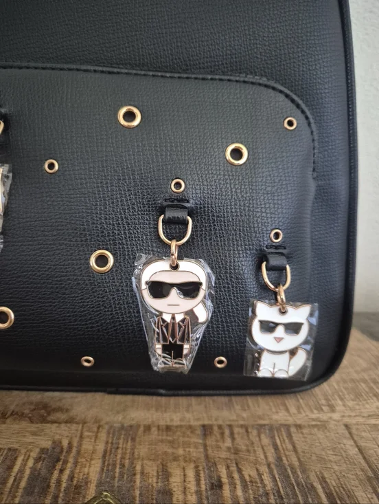 Karl Lagerfeld Paris Black  Backpack with Logo Straps and Charm Accents - Picture 6 of 16